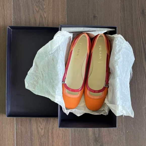 Prada Pink Orange Pumps Flats Vero Cuoio Size 7.5/37.5 - Picture 3 of 7